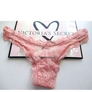 VICTORIA'S SECRET VERY SEXY High Leg Thong Panty VS Pink Lace Shine M L XL NWT